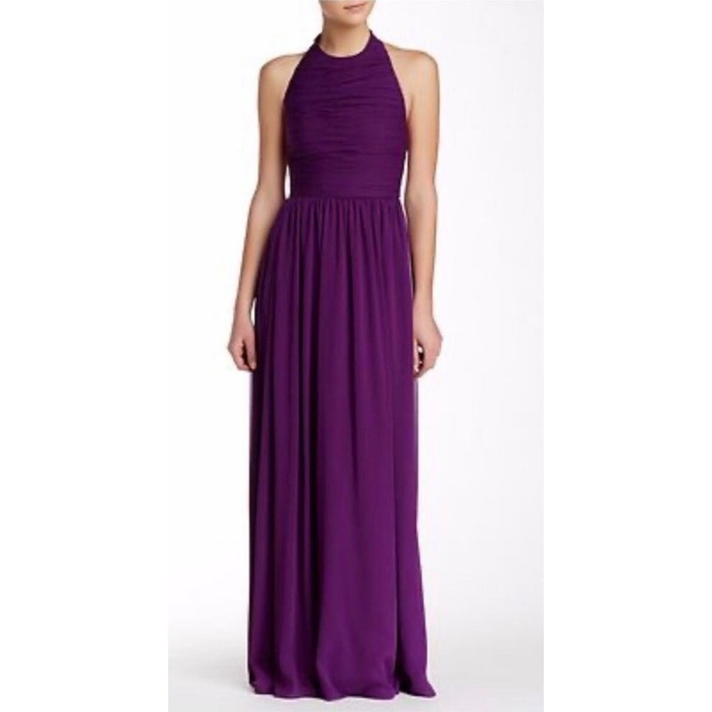 alice + olivia Plum Purple Halter Neck T Back Chiffon Gown Maxi Dress‎ Size 8